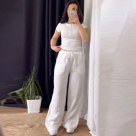 Velmira Damen Weite Sommerhose mit Hoher Taille und Lockerem Schnitt
