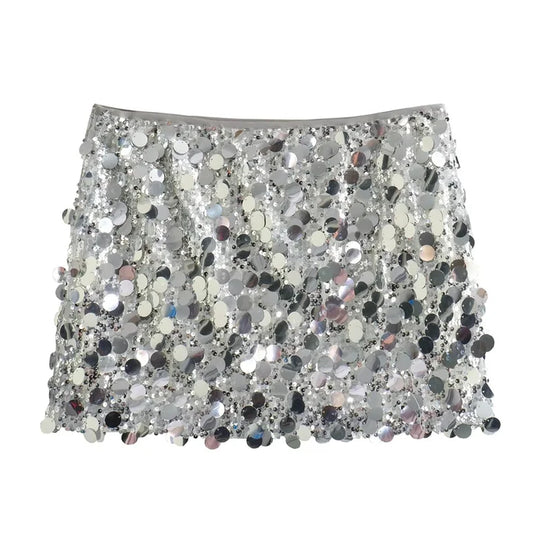 Pailletten Minirock mit hoher Taille für Damen – Luméa