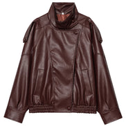 Damen Cropped Bomberjacke in Kunstleder-Optik mit Reißverschluss – Valenna