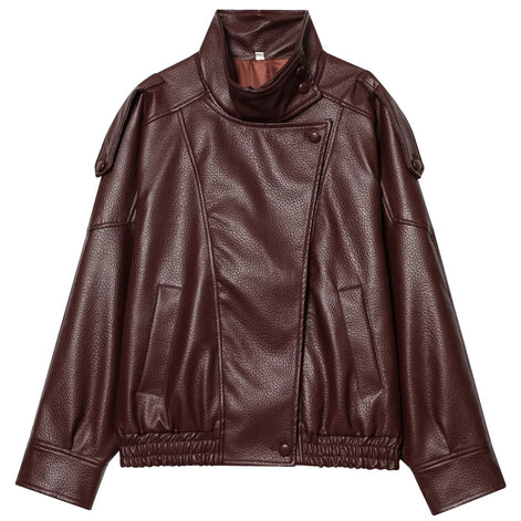 Damen Cropped Bomberjacke in Kunstleder-Optik mit Reißverschluss – Valenna