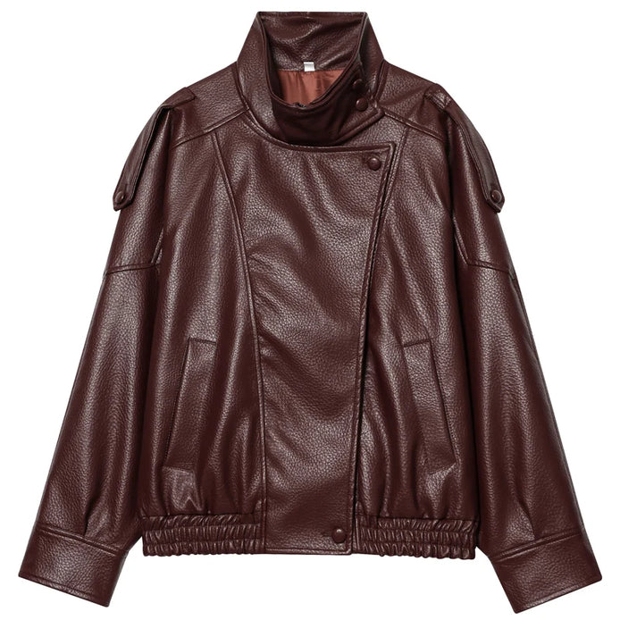 Damen Cropped Bomberjacke in Kunstleder-Optik mit Reißverschluss – Valenna