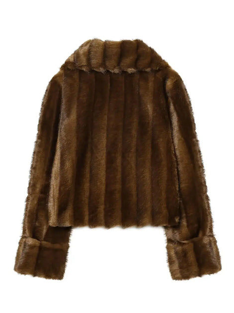 Kurze Damen Kunstfelljacke mit Reverskragen für Herbst und Winter – Norvella