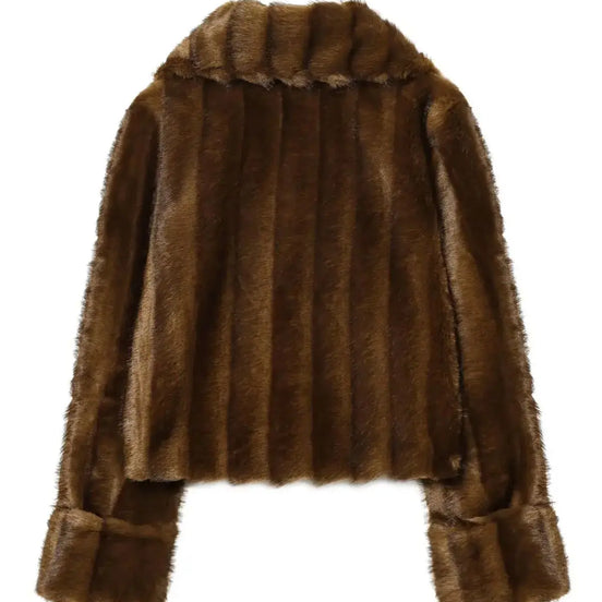 Kurze Damen Kunstfelljacke mit Reverskragen für Herbst und Winter – Norvella