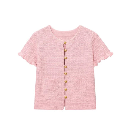 Kurzarm Strickcardigan mit Knopfleiste für Damen – LioraBelle