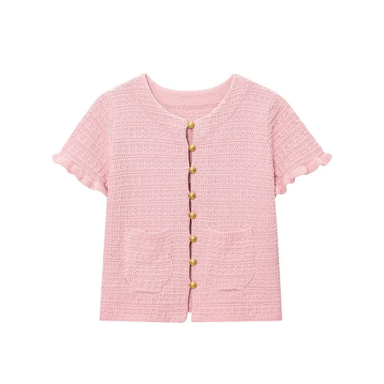 Kurzarm Strickcardigan mit Knopfleiste für Damen – LioraBelle