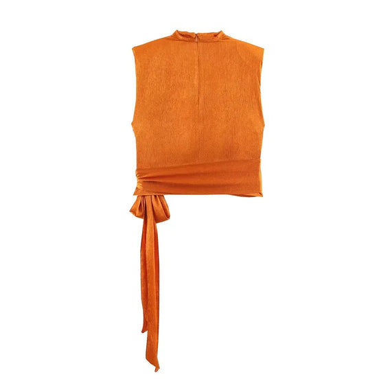 Auriane Damen Satin-Top mit Ärmellosem Design und Schleifendetail