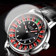 Herren Armbanduhr mit Roulette-Zifferblatt, Quarzwerk und Lederarmband – Rouvelto
