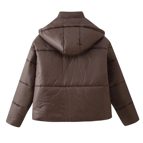 Damen Steppjacke mit Kapuze, Oversized-Passform und Reißverschluss – Quilvara