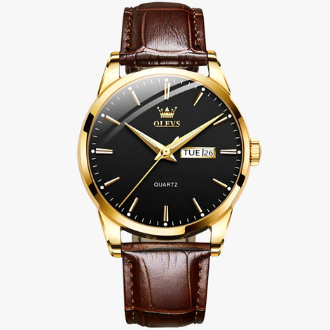 Herren Armbanduhr mit Lederarmband und Quarzwerk