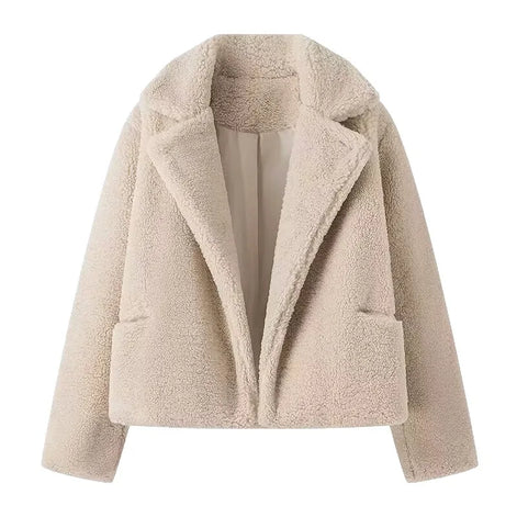 Damen Plüschjacke mit Umlegekragen und Knopfverschluss – Elvara