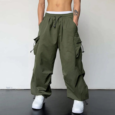 Varento Cargo Hose mit geradem Schnitt und Kordelzug – Freizeit Hose mit Taschen