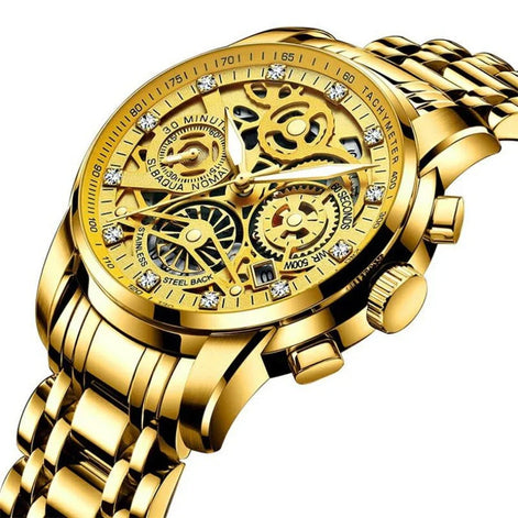 Virexon Herren Armbanduhr mit mechanischem Uhrwerk und Skelett-Zifferblatt