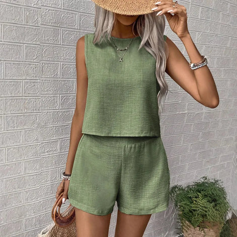 Aveline Damen Zweiteiler mit Ärmellosem Oberteil und Shorts