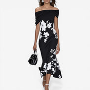 Mirella Damen Kleid mit Off-Shoulder-Ausschnitt und Blumenmuster