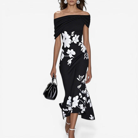 Mirella Damen Kleid mit Off-Shoulder-Ausschnitt und Blumenmuster