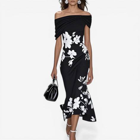Mirella Damen Kleid mit Off-Shoulder-Ausschnitt und Blumenmuster