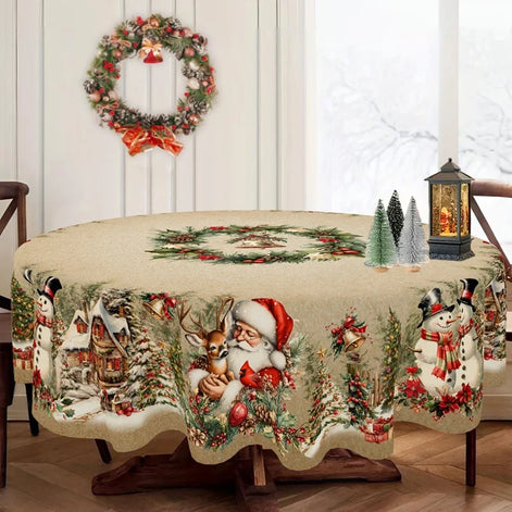 Weihnachtstischdecke mit Weihnachtsmann- und Schneemannmotiv – Festoria