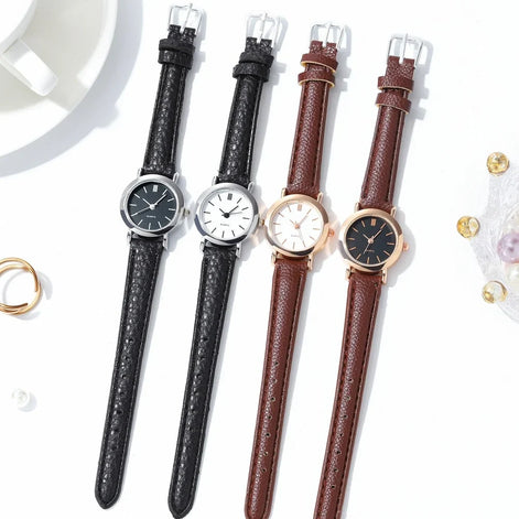 Elvara Damen Armbanduhr mit rundem Zifferblatt und Lederarmband