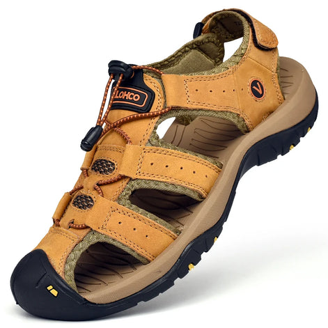Veltrano Herren Ledersandalen mit Klettverschluss
