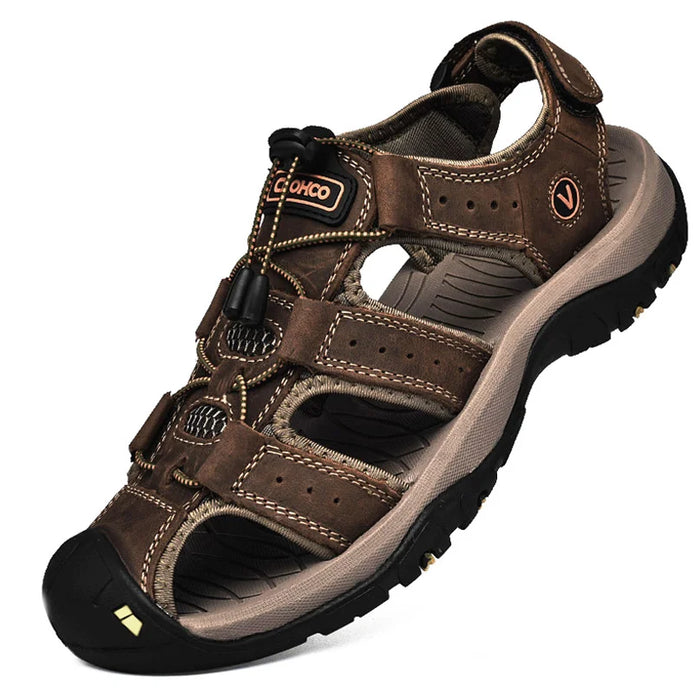 Veltrano Herren Ledersandalen mit Klettverschluss