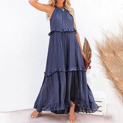Calindra Ärmelloses Maxikleid mit Smock-Oberteil und Volantrock