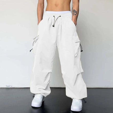 Varento Cargo Hose mit geradem Schnitt und Kordelzug – Freizeit Hose mit Taschen