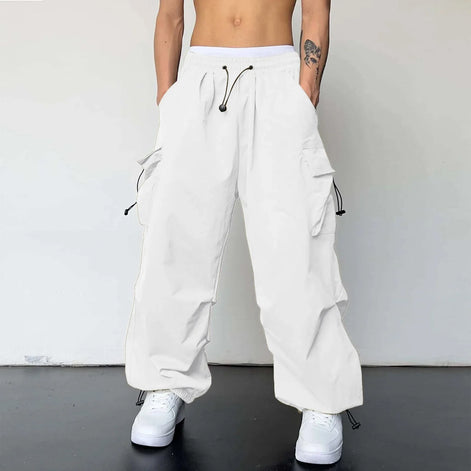 Varento Cargo Hose mit geradem Schnitt und Kordelzug – Freizeit Hose mit Taschen