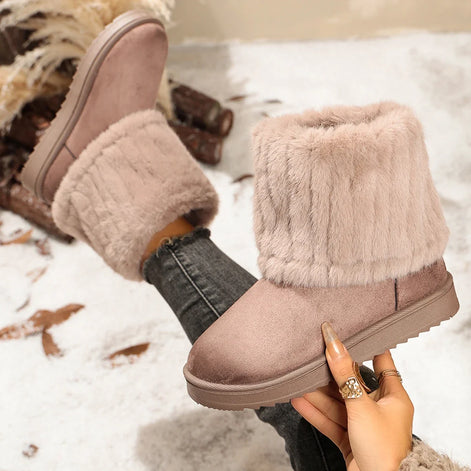 Damen Winterstiefeletten aus Wildleder mit Plüschfutter und Rippbund – Suvelina