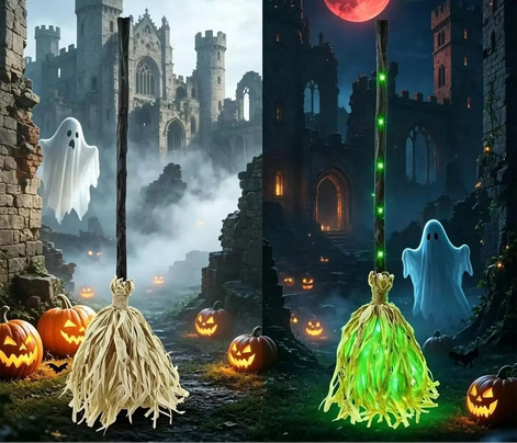 Beweglicher Halloween Hexenbesen mit Licht- und Soundeffekten, 90 cm – Hexavella