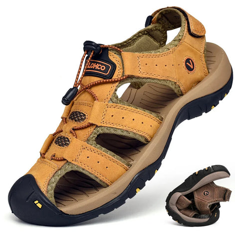 Veltrano Herren Ledersandalen mit Klettverschluss