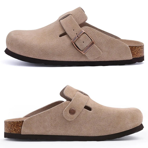 Marivelle Unisex Clogs aus Veloursleder mit Korkfußbett