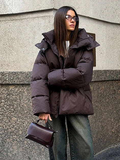 Damen Winterjacke mit abnehmbarer Kapuze und Stehkragen – Norvella