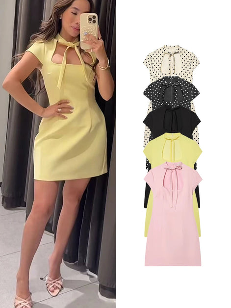 Lysanne Damen Minikleid mit Schleifendetail und Punktmuster