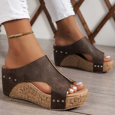 Velistra Damen Keilsandalen mit Plateau und Peep Toe
