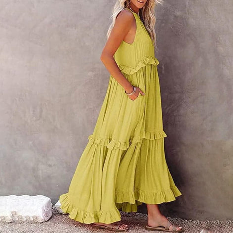 Calindra Ärmelloses Maxikleid mit Smock-Oberteil und Volantrock