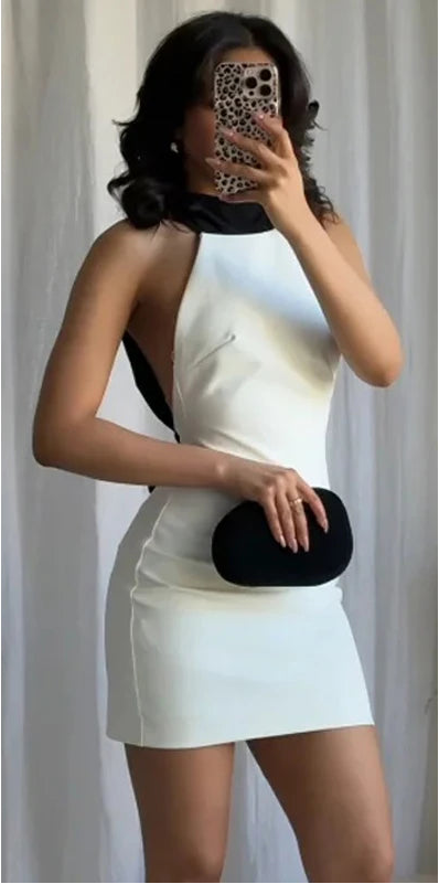 Amélisse Damen Minikleid mit Halterneck und Offenem Rücken
