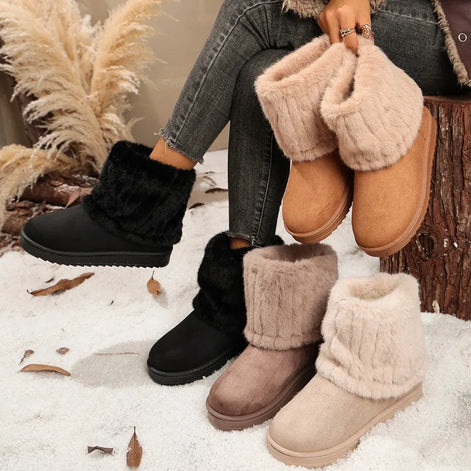 Damen Winterstiefeletten aus Wildleder mit Plüschfutter und Rippbund – Suvelina