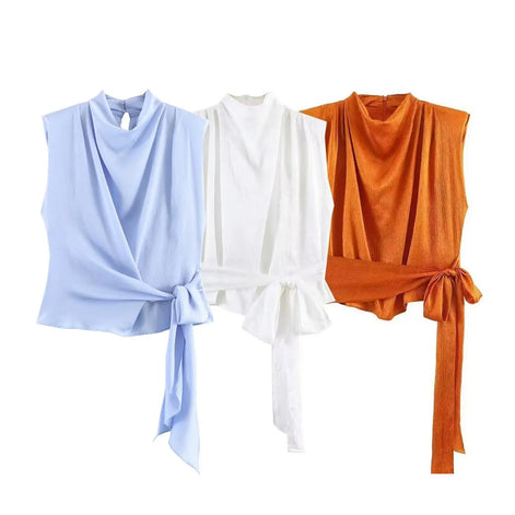 Auriane Damen Satin-Top mit Ärmellosem Design und Schleifendetail
