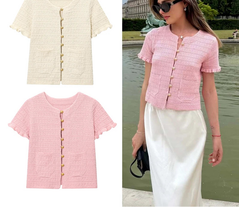Kurzarm Strickcardigan mit Knopfleiste für Damen – LioraBelle