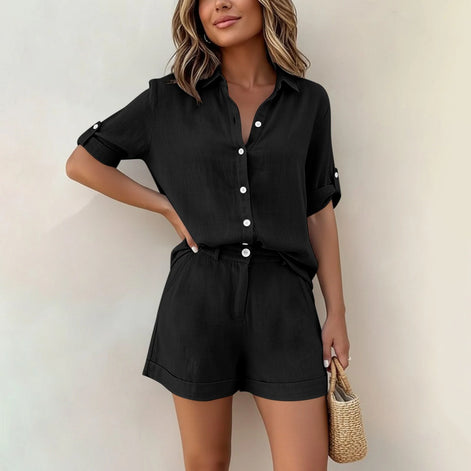 Marivelle Damen Zweiteiler mit Bluse und Shorts aus Baumwollmischung
