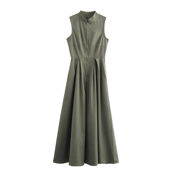 Damen Ärmelloses Midikleid mit Plisseefalten und Reißverschluss – Elanora