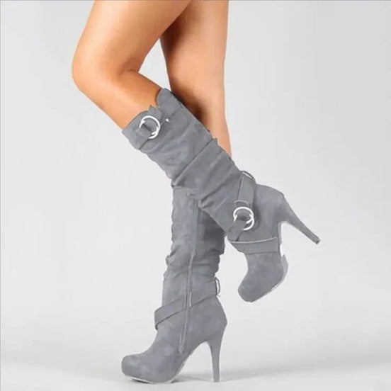 Avelina Damen Kniehohe Stiefel mit spitzer Form und hohem Absatz