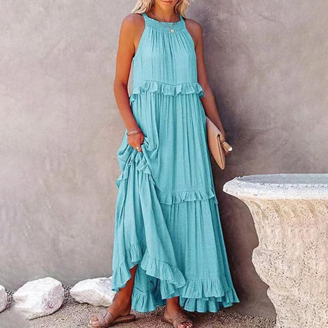 Calindra Ärmelloses Maxikleid mit Smock-Oberteil und Volantrock