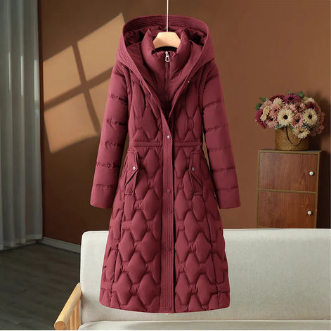 Lange Damen Winterparka mit Kapuze, Reißverschluss und Taschen – Valessa