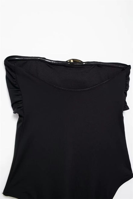 Schulterfreier Damen-Body mit Schleifendetail – Veloura