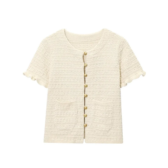 Kurzarm Strickcardigan mit Knopfleiste für Damen – LioraBelle