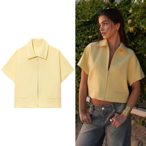 Virella Damen Cropped Jacke mit Reißverschluss