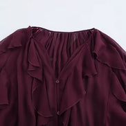 Lorevia Damen Chiffonbluse mit Volants und V-Ausschnitt