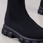 Eloria Damen Kniehohe Boots mit elastischem Schaft und Plateau