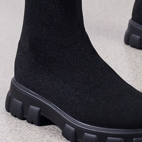 Eloria Damen Kniehohe Boots mit elastischem Schaft und Plateau